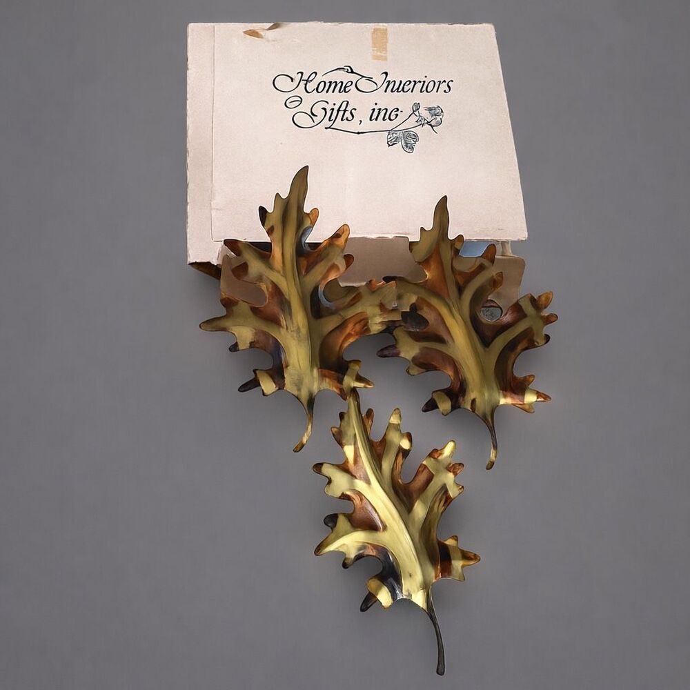 Home Interiors Vintage MCM Brass Oak Leaf Wall Hangings